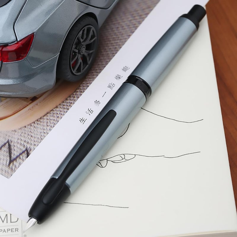 erofa Majohn A1 Press Fountain Pen Fine Nib with Box, Retractable Light Blue Metal Ink Pen with Converter Writing Set (Black Clip Version) - Image 3